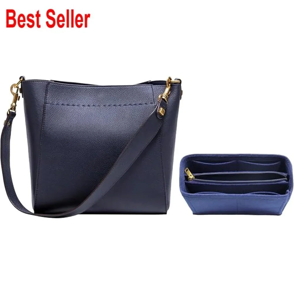 Genuine Leather Bucket Hobo Bag with Detachable Wide Strap
